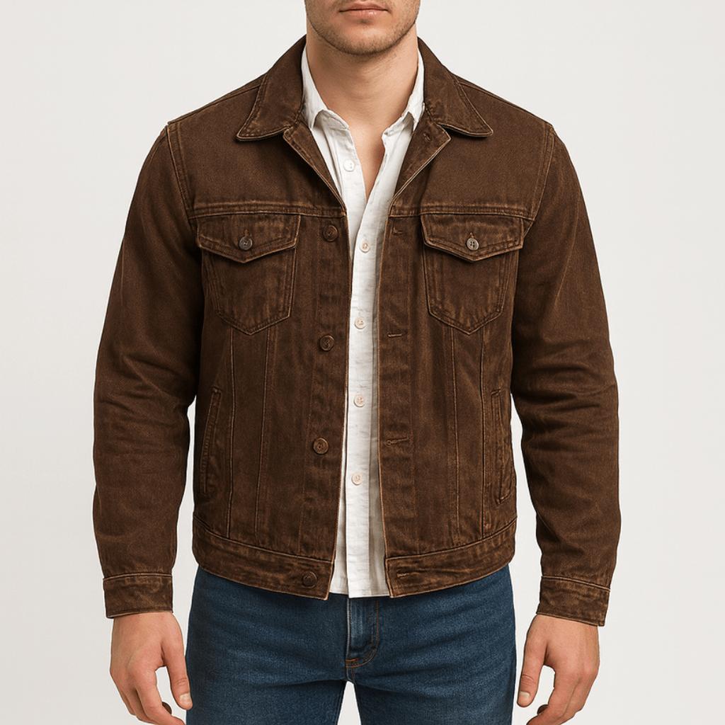 Tanzanix | Heavy washed denim work jacket-Apparel & Accessories > Clothing > Outerwear > Coats & Jackets-Coffee-S-Tanzanix