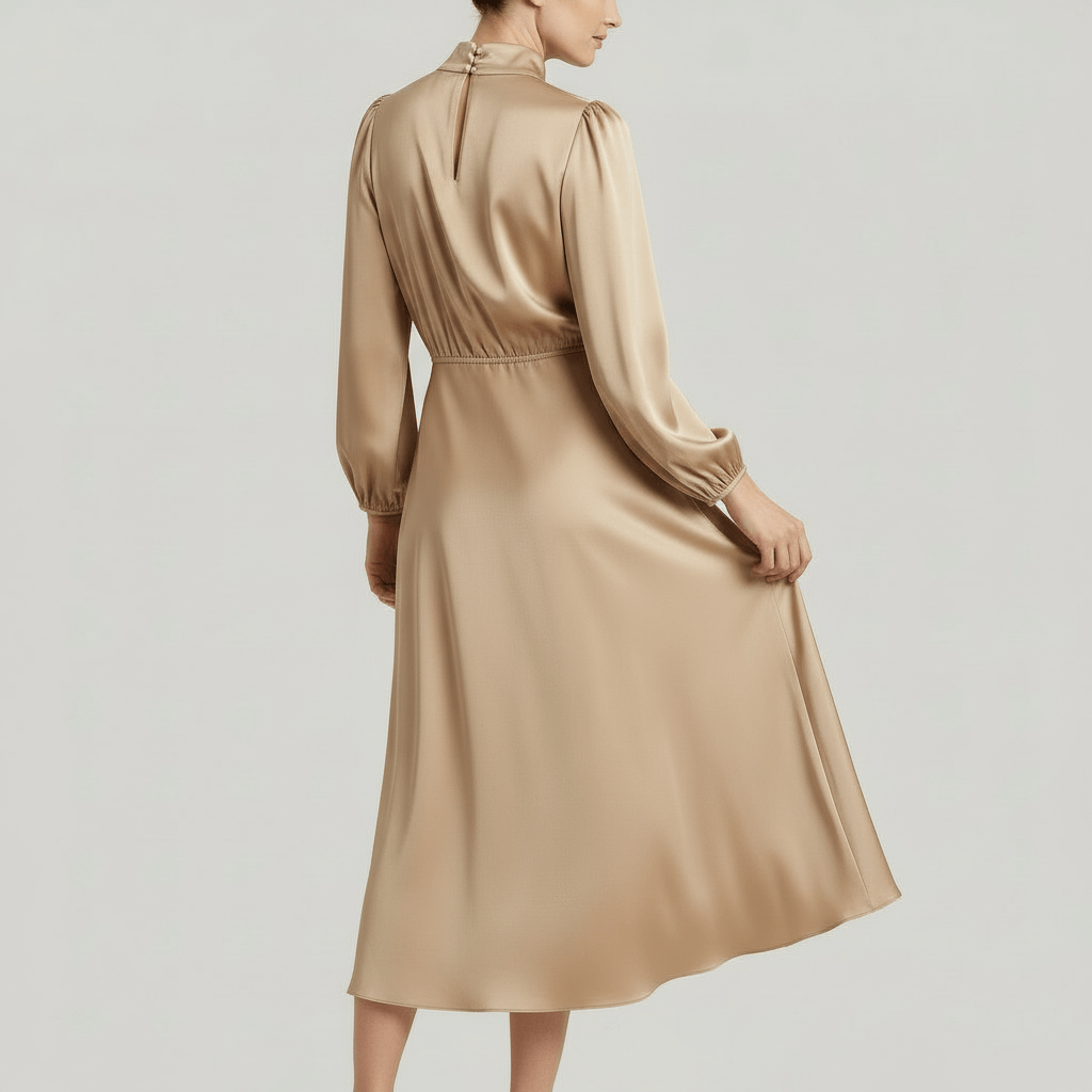 Tanzanix | High neckline long sleeve midi dress-Apparel & Accessories > Clothing > Dresses-Tanzanix