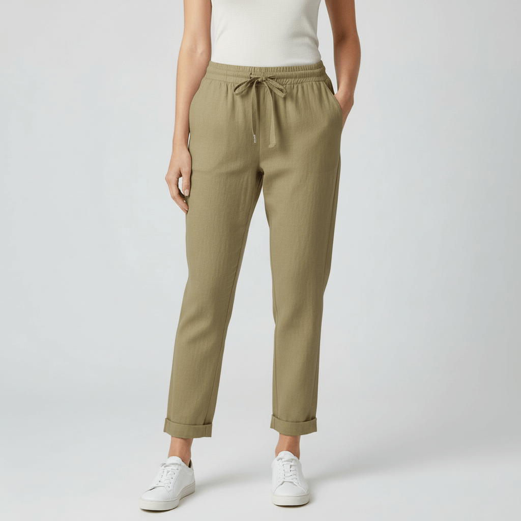 Tanzanix | High-waisted loose trousers-Apparel & Accessories > Clothing > Pants > Trousers-Khaki-XS-Tanzanix