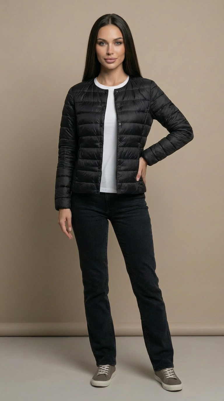 Tanzanix | Lightweight Collarless Puffer Jacket-Apparel & Accessories > Clothing > Outerwear > Coats & Jackets > Puffer Jackets-Black-XS-Tanzanix