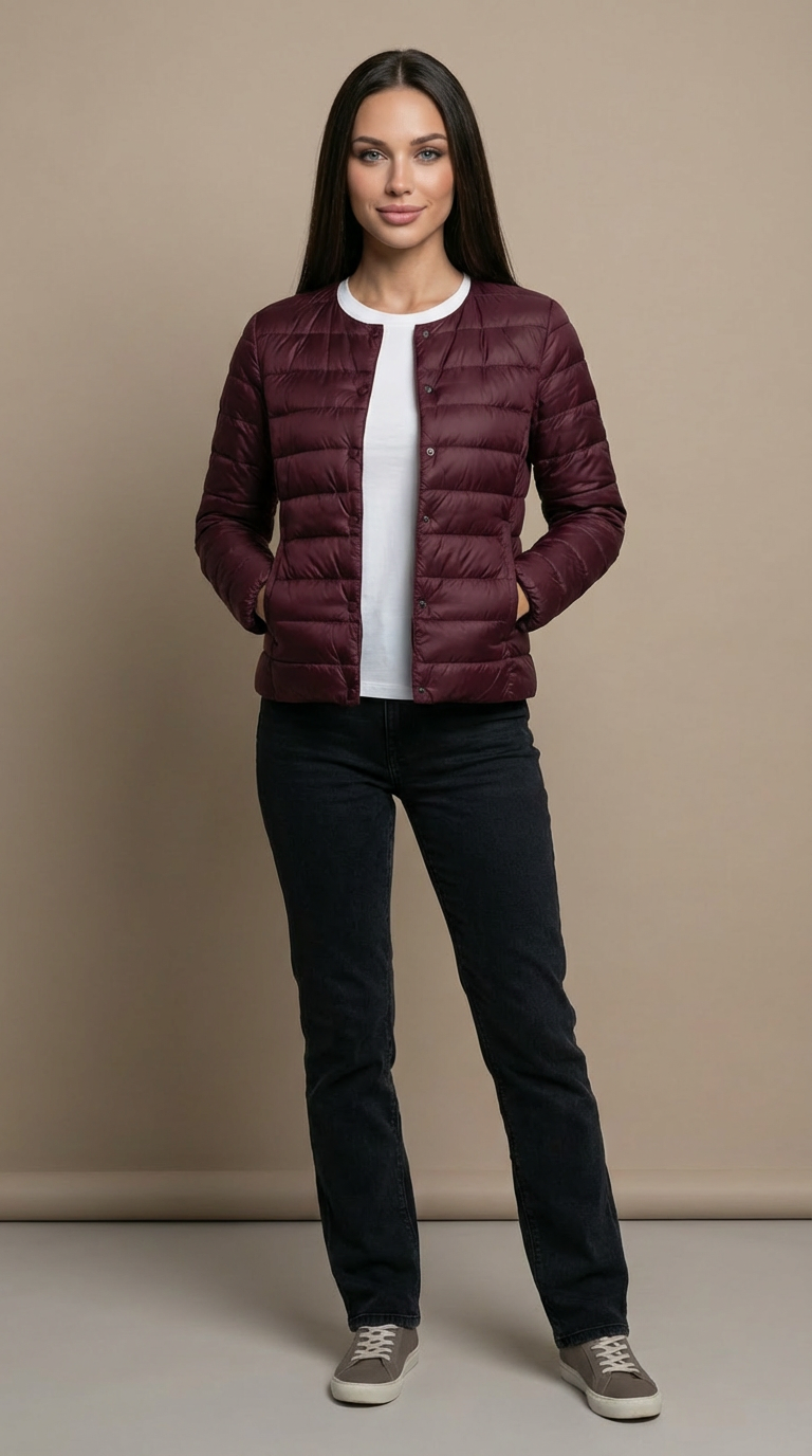 Tanzanix | Lightweight Collarless Puffer Jacket-Apparel & Accessories > Clothing > Outerwear > Coats & Jackets > Puffer Jackets-Red-XS-Tanzanix
