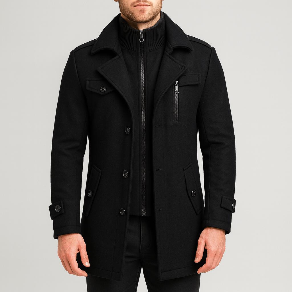 Tanzanix | Lightweight airy winter woolen coat-Apparel & Accessories > Clothing > Outerwear > Coats & Jackets > Overcoats-Black-XS-Tanzanix