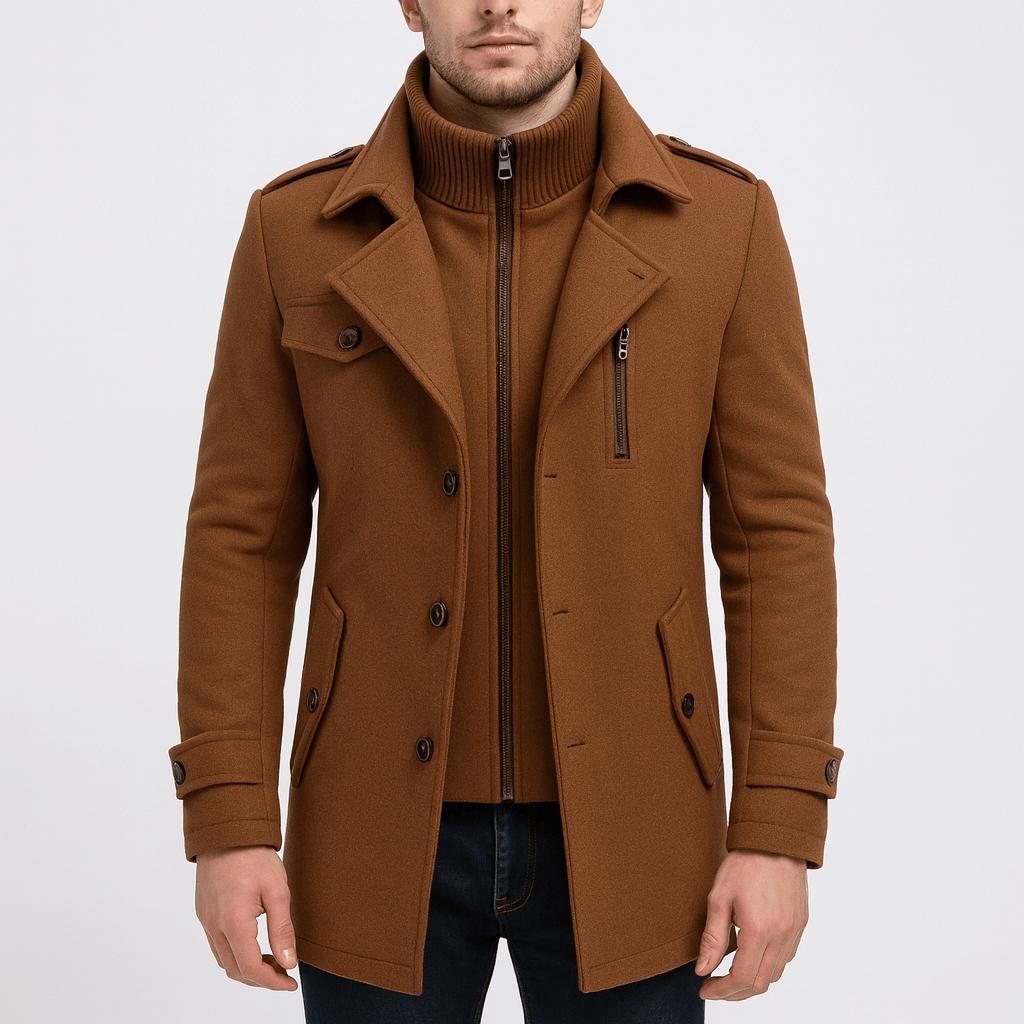 Tanzanix | Lightweight airy winter woolen coat-Apparel & Accessories > Clothing > Outerwear > Coats & Jackets > Overcoats-Brown-XS-Tanzanix
