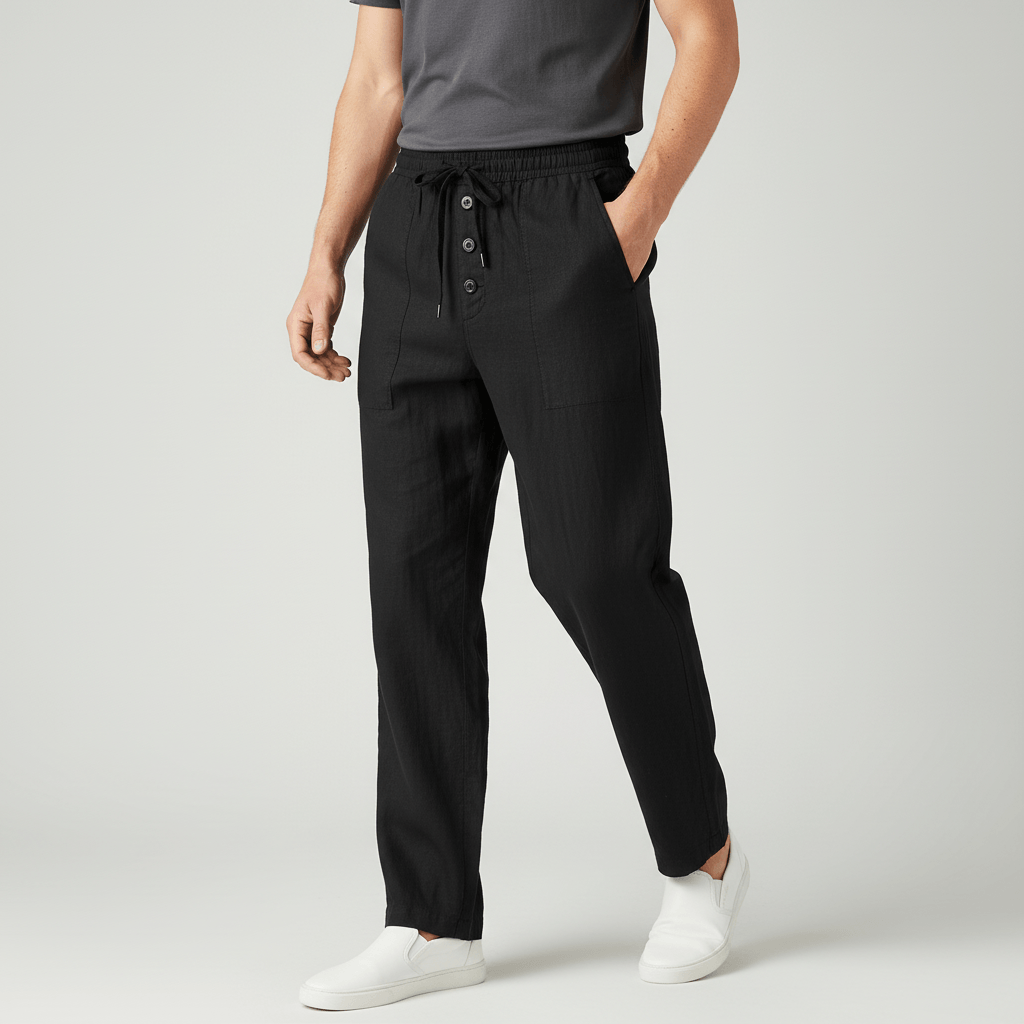 Tanzanix | Lightweight linen trousers with drawstring-Apparel & Accessories > Clothing > Pants > Trousers-Black-S-Tanzanix