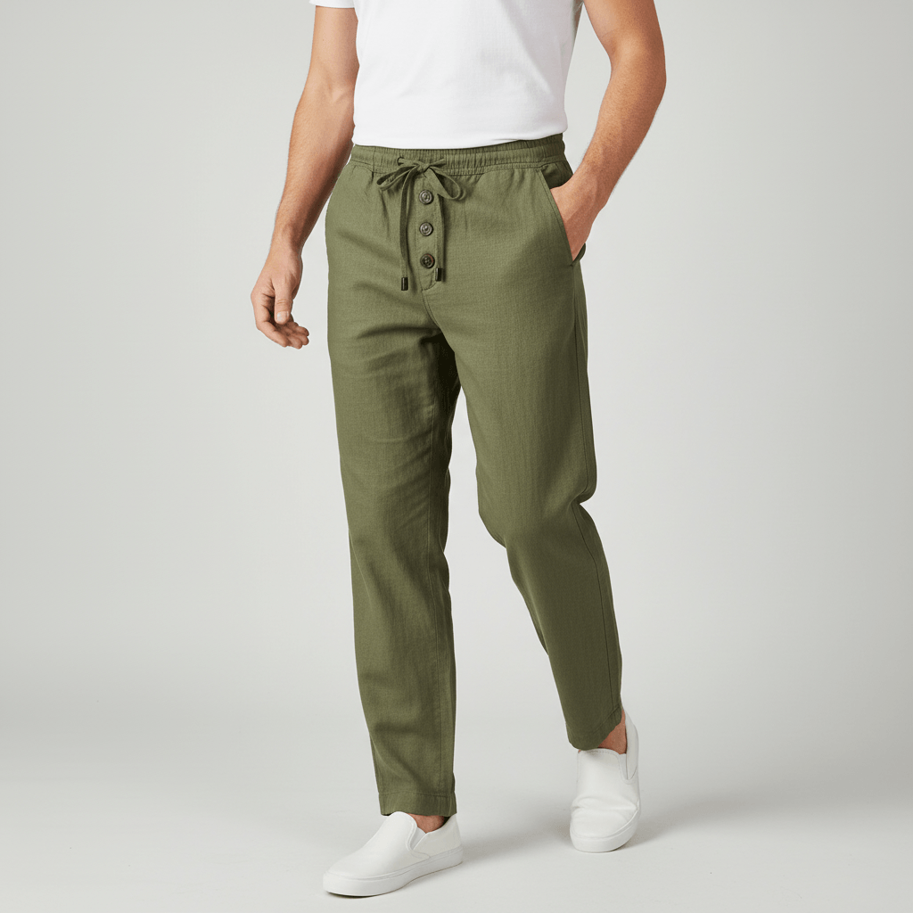 Tanzanix | Lightweight linen trousers with drawstring-Apparel & Accessories > Clothing > Pants > Trousers-Green-S-Tanzanix
