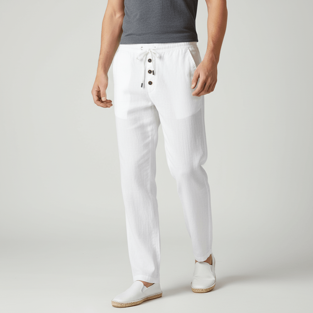 Tanzanix | Lightweight linen trousers with drawstring-Apparel & Accessories > Clothing > Pants > Trousers-White-S-Tanzanix