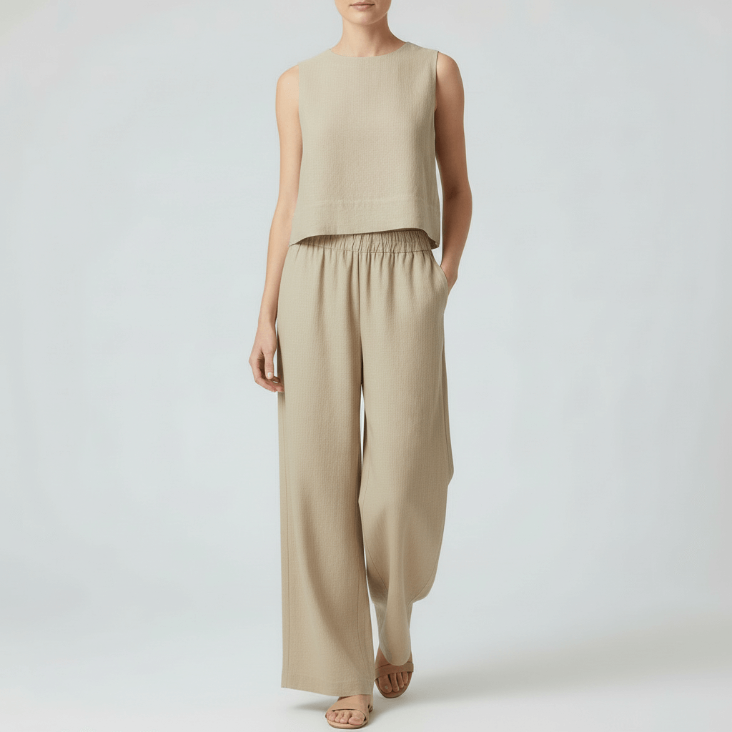 Tanzanix | Lightweight linen two-piece set-Apparel & Accessories > Clothing > Outfit Sets-Beige-XS-Tanzanix