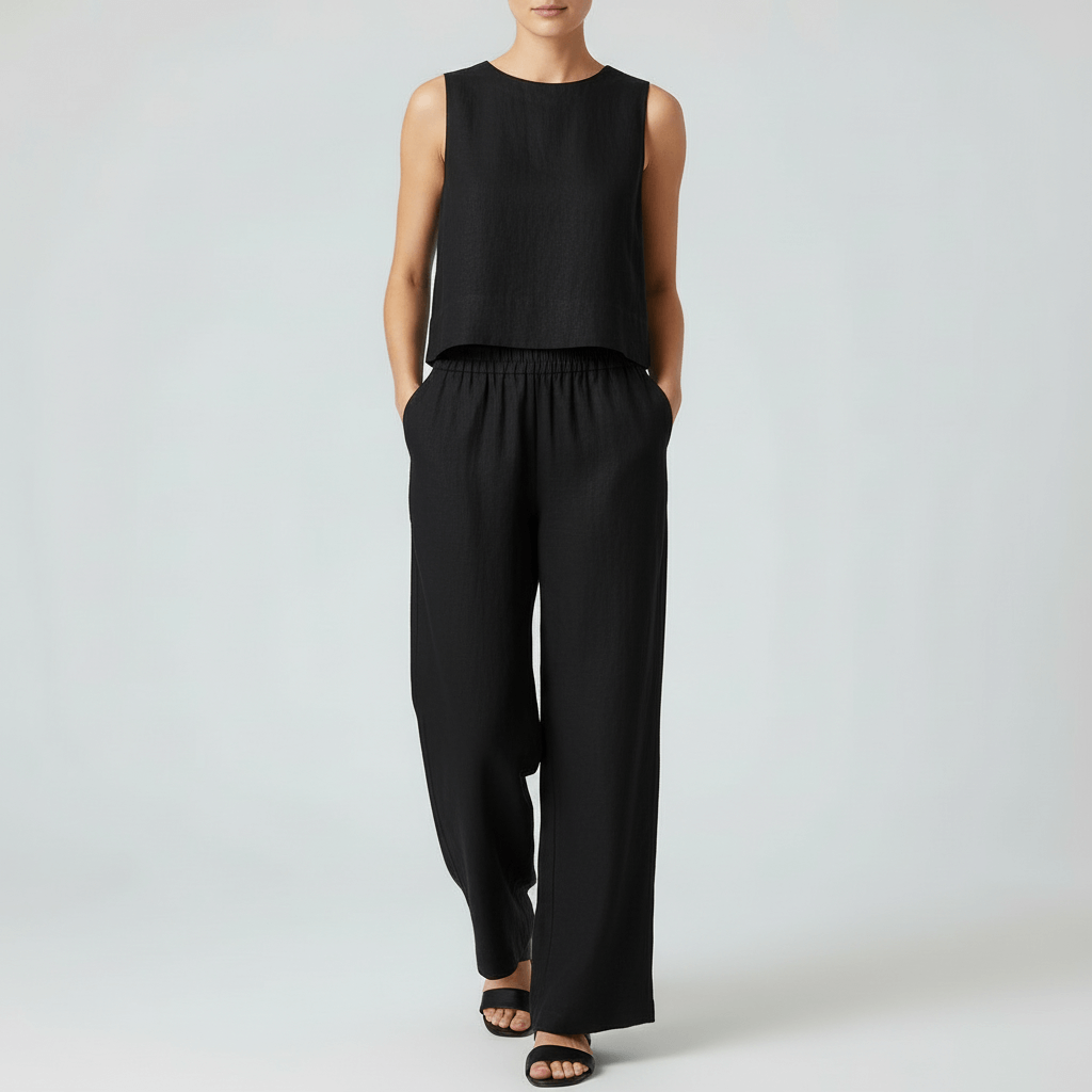Tanzanix | Lightweight linen two-piece set-Apparel & Accessories > Clothing > Outfit Sets-Black-XS-Tanzanix