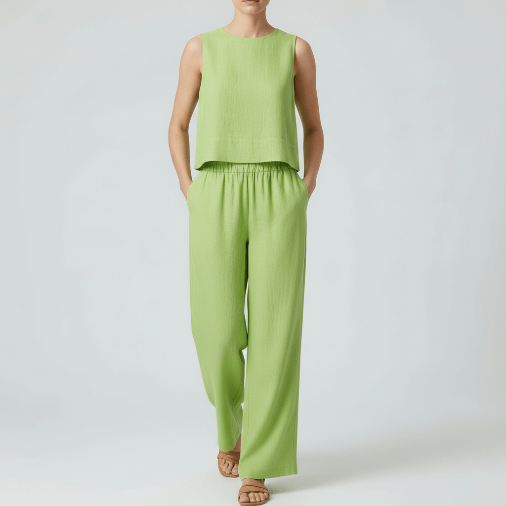 Tanzanix | Lightweight linen two-piece set-Apparel & Accessories > Clothing > Outfit Sets-Green-XS-Tanzanix