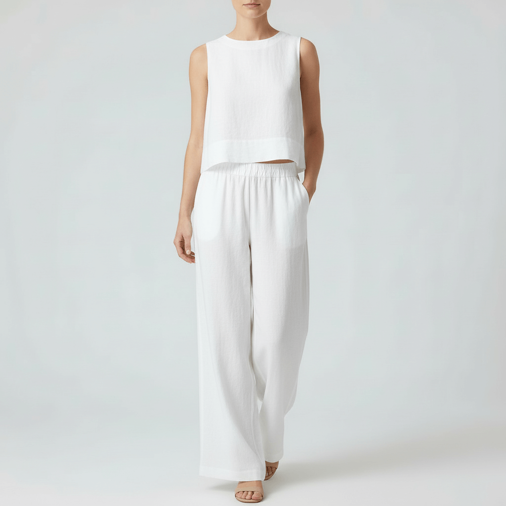 Tanzanix | Lightweight linen two-piece set-Apparel & Accessories > Clothing > Outfit Sets-White-XS-Tanzanix