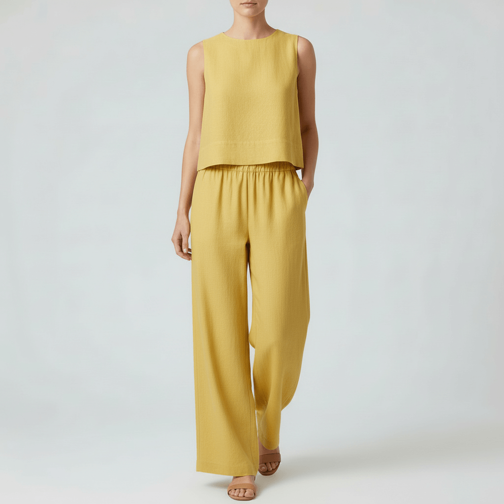 Tanzanix | Lightweight linen two-piece set-Apparel & Accessories > Clothing > Outfit Sets-Yellow-XS-Tanzanix
