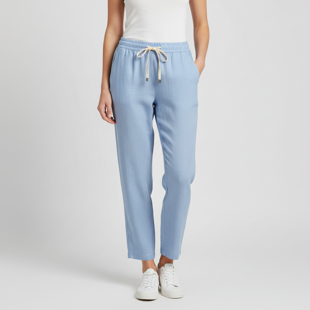 Tanzanix | Linen blend trousers with drawstring-Apparel & Accessories > Clothing > Pants > Trousers-Blue-XS-Tanzanix
