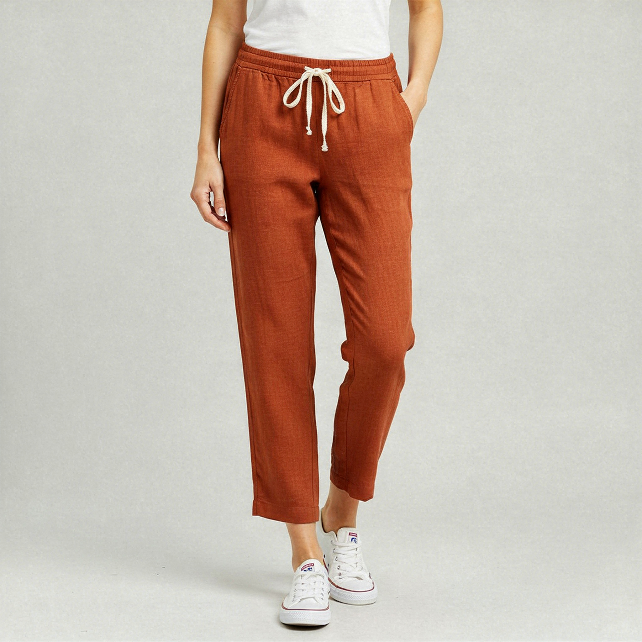 Tanzanix | Linen blend trousers with drawstring-Apparel & Accessories > Clothing > Pants > Trousers-Orange-XS-Tanzanix