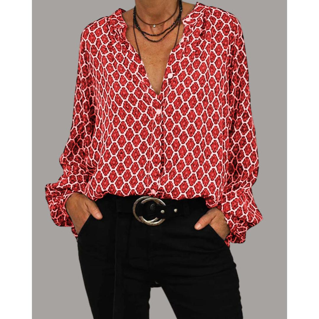 Tanzanix | Loose fit blouse with V-neck-Apparel & Accessories > Clothing > Clothing Tops > Blouses-Red-S-Tanzanix