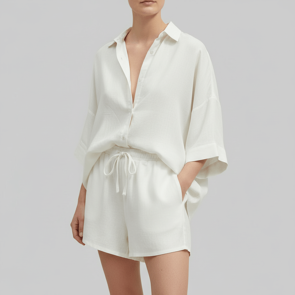 Tanzanix | Loose linen summer two-piece set-Apparel & Accessories > Clothing > Outfit Sets-White-XS-Tanzanix
