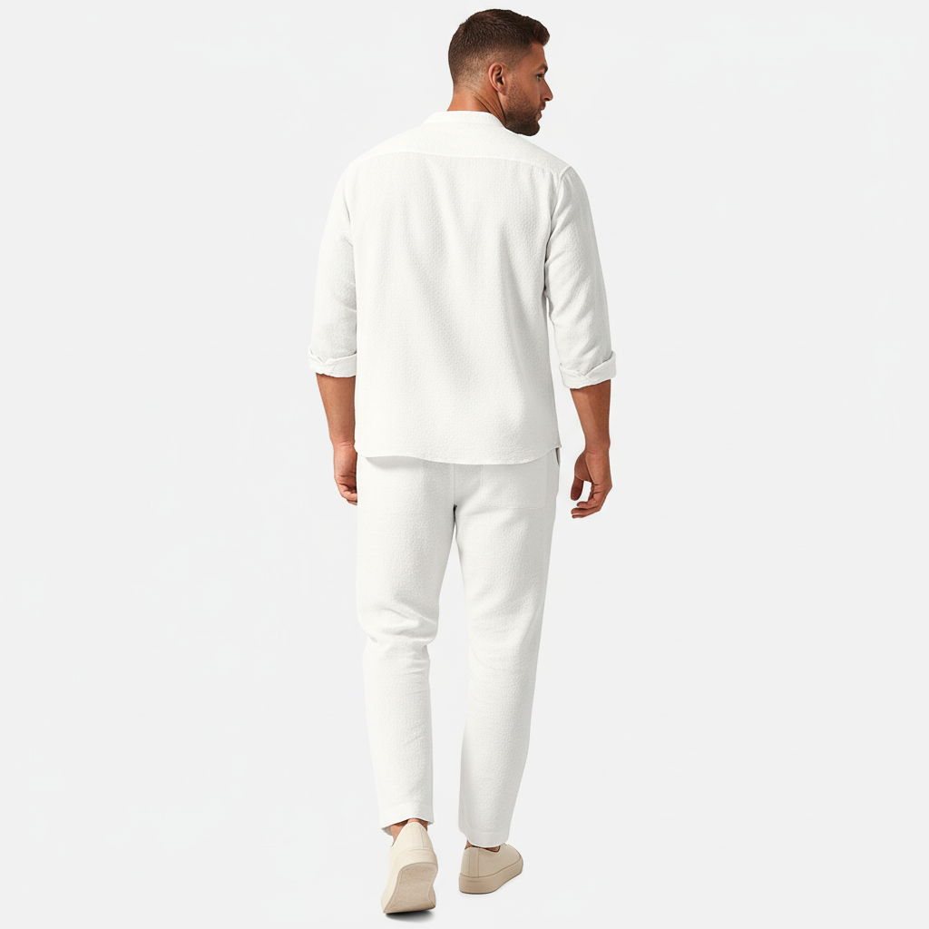 Tanzanix | Loose top and fitted trousers linen two-piece set-Apparel & Accessories > Clothing > Outfit Sets-Tanzanix