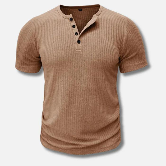 Tanzanix | Muscle fit Henley shirt-Apparel & Accessories > Clothing > Clothing Tops > Shirts-Khaki-S-Tanzanix