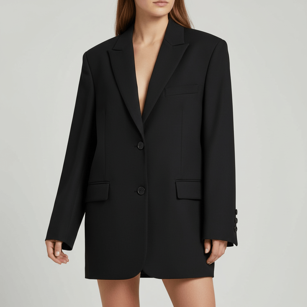Tanzanix | Oversize blazer with classic lapels-Apparel & Accessories > Clothing > Outerwear > Coats & Jackets-Black-S-Tanzanix