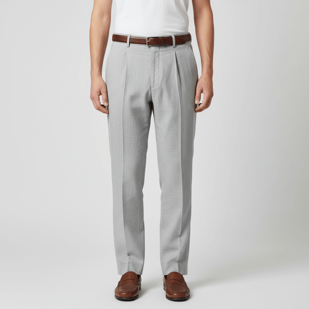 Tanzanix | Pleated linen blend trousers-Apparel & Accessories > Clothing > Pants > Trousers-Gray-S-Tanzanix