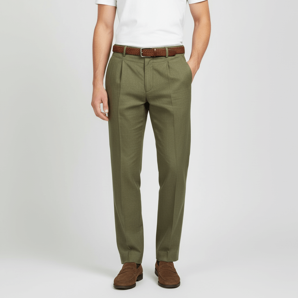 Tanzanix | Pleated linen blend trousers-Apparel & Accessories > Clothing > Pants > Trousers-Green-S-Tanzanix