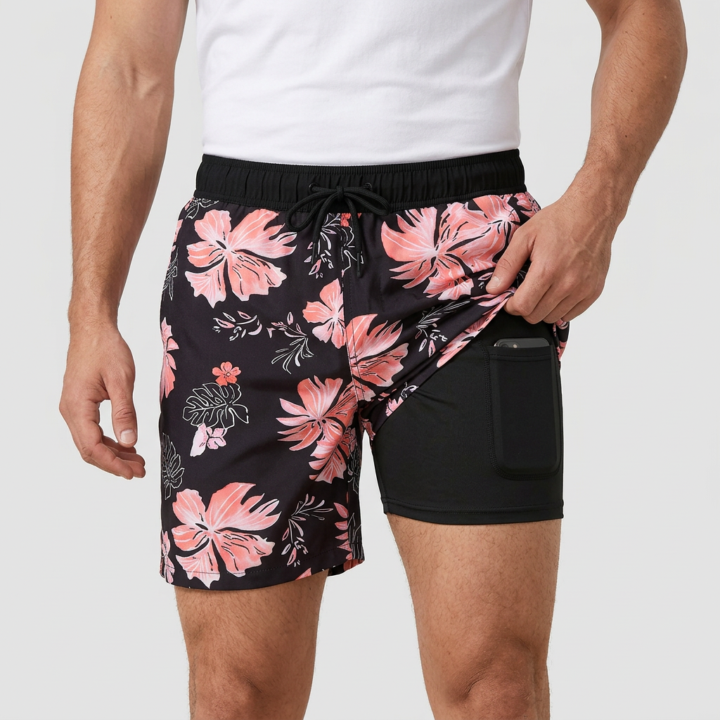 Tanzanix | Quick-drying swim shorts with compression layer-Apparel & Accessories > Clothing > Swimwear-Floral-S-Tanzanix