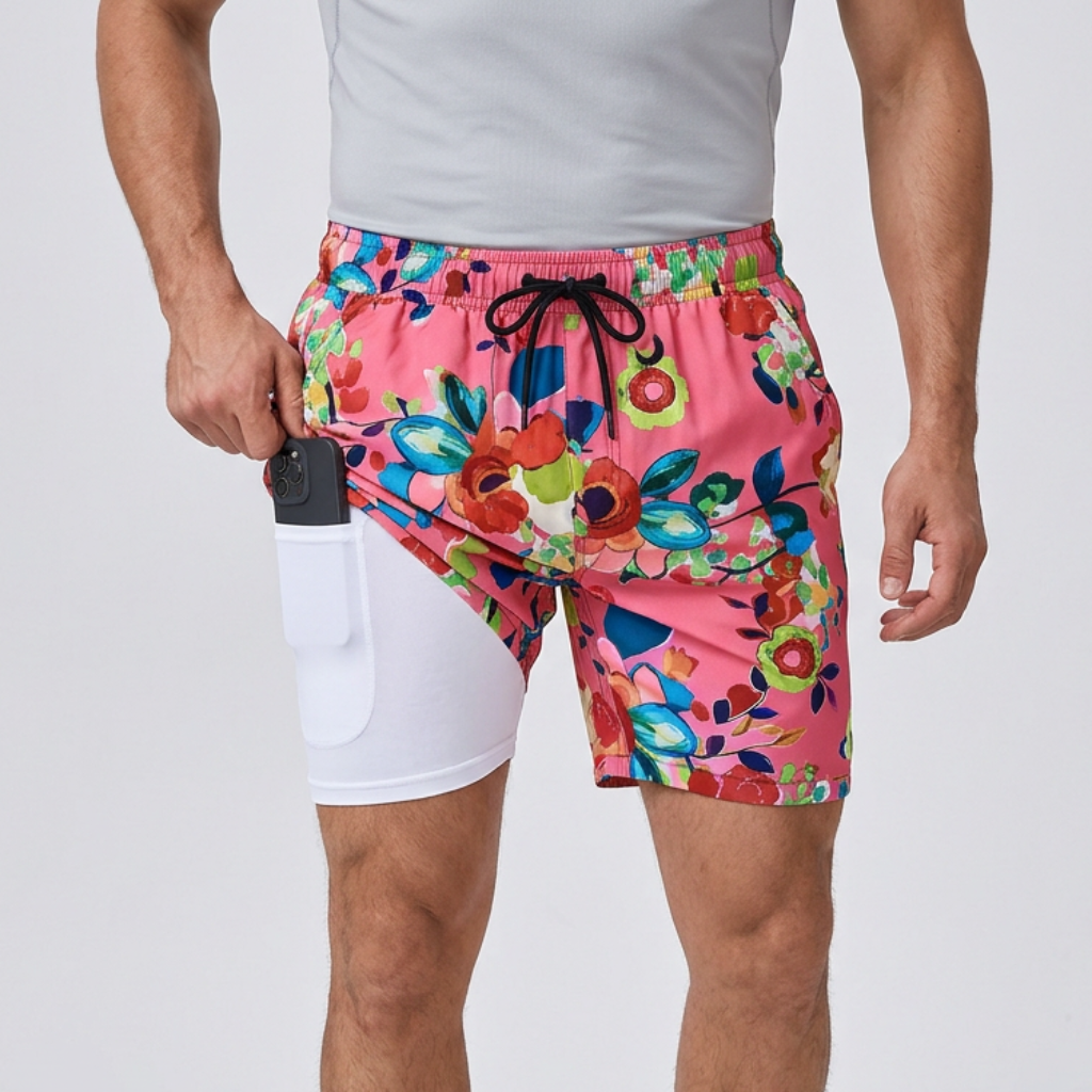 Tanzanix | Quick-drying swim shorts with compression layer-Apparel & Accessories > Clothing > Swimwear-Pink-S-Tanzanix