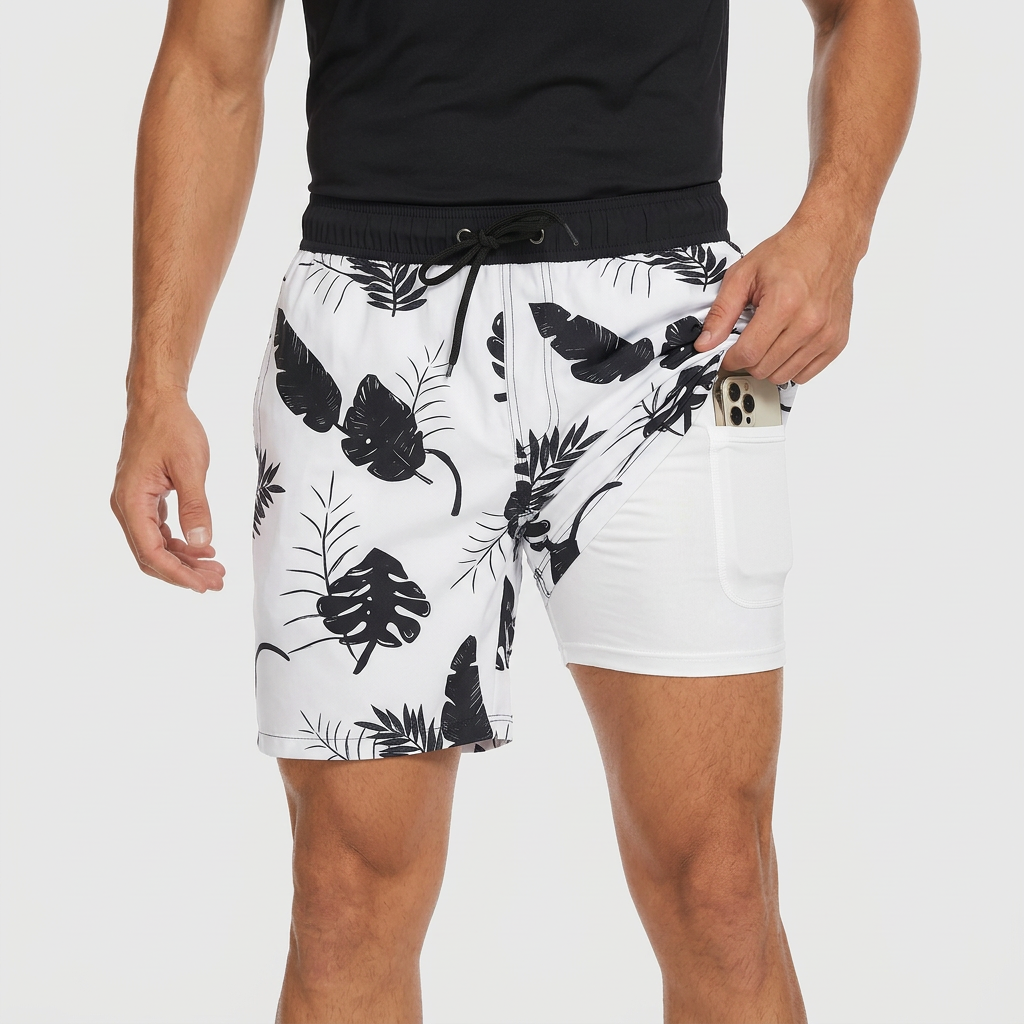Tanzanix | Quick-drying swim shorts with compression layer-Apparel & Accessories > Clothing > Swimwear-White-S-Tanzanix