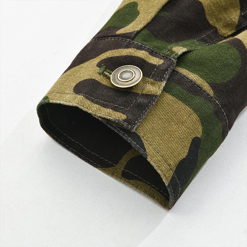 Tanzanix | Retro-inspired camouflage canvas denim jacket-Apparel & Accessories > Clothing > Outerwear > Coats & Jackets-Tanzanix
