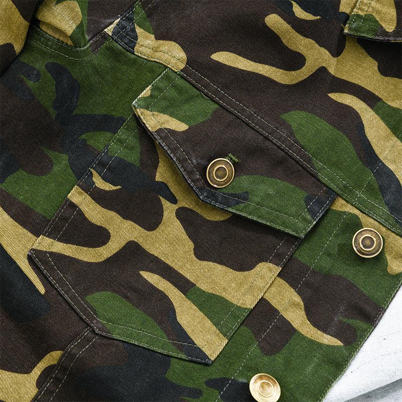 Tanzanix | Retro-inspired camouflage canvas denim jacket-Apparel & Accessories > Clothing > Outerwear > Coats & Jackets-Tanzanix