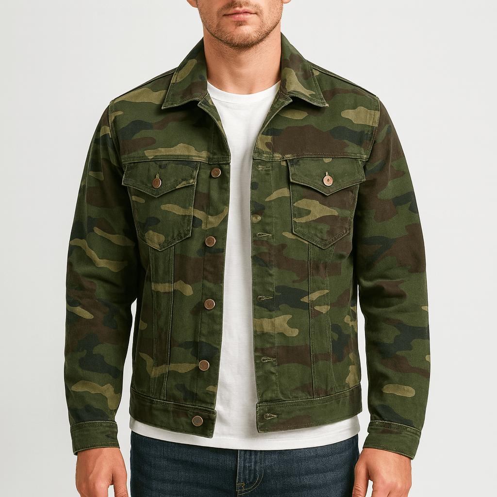 Tanzanix | Retro-inspired camouflage canvas denim jacket-Apparel & Accessories > Clothing > Outerwear > Coats & Jackets-Army Green-S-Tanzanix