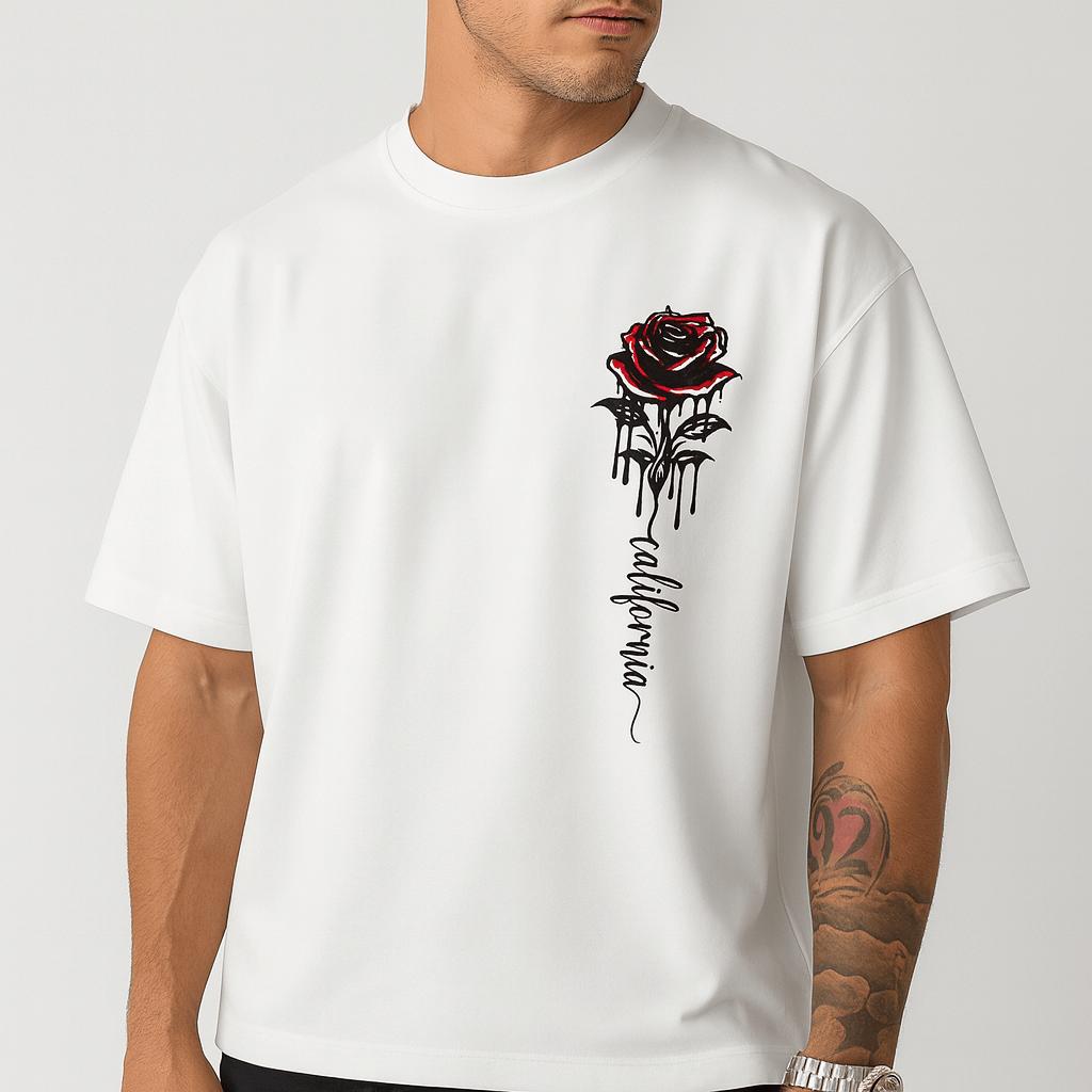 Tanzanix | Rose print loose fit t-shirt-Apparel & Accessories > Clothing > Clothing Tops > T-Shirts-White-S-Tanzanix