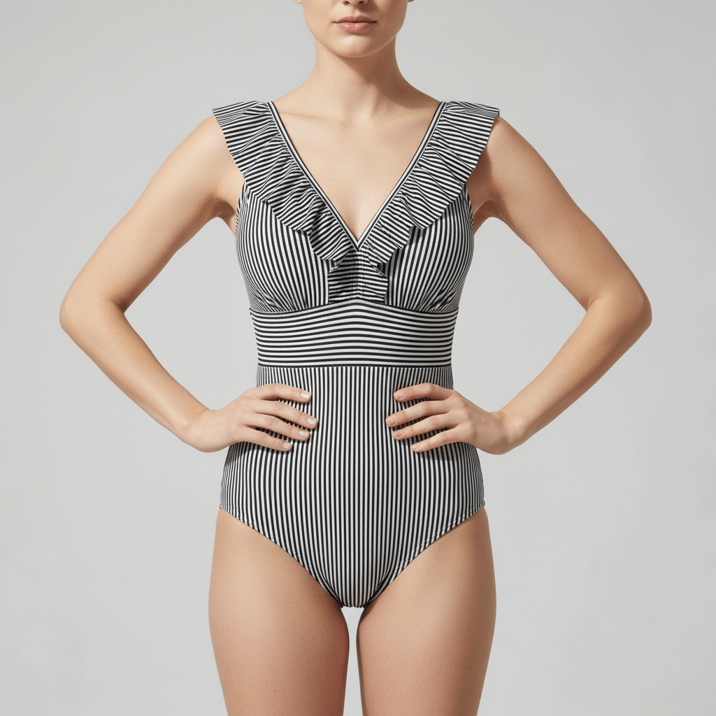 Tanzanix | Ruffle V-neck one piece swimsuit-Apparel & Accessories > Clothing > Swimwear > One-Piece Swimsuits-Black-S-Tanzanix
