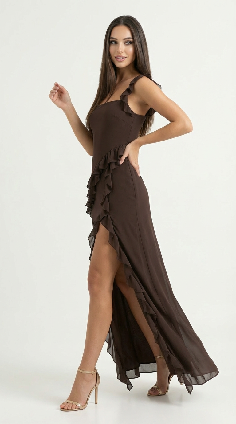 Tanzanix | Ruffled Maxi Dress with High Slit-Apparel & Accessories > Clothing > Dresses-Tanzanix
