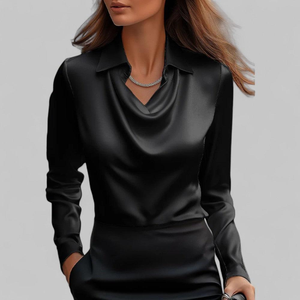 Tanzanix | Satin blouse with shawl collar-Apparel & Accessories > Clothing > Clothing Tops > Blouses-Black-S-Tanzanix