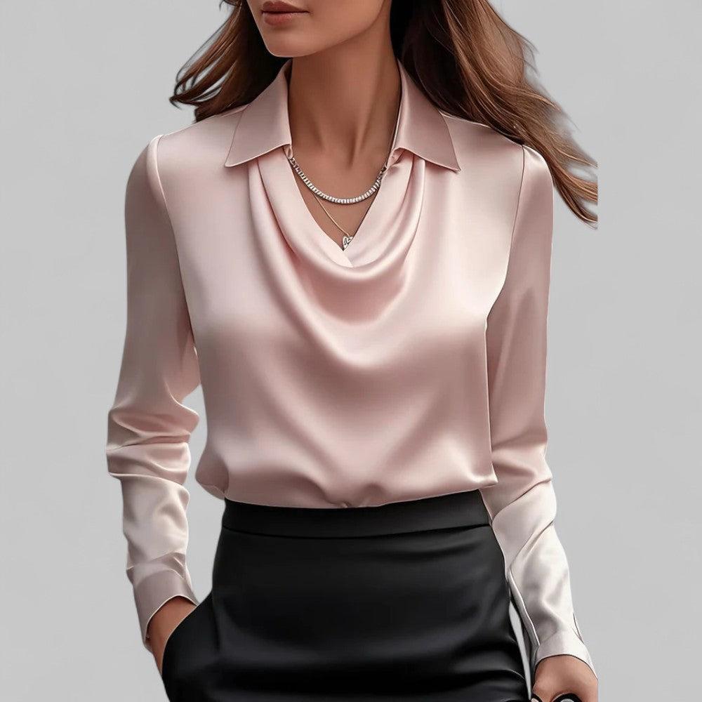 Tanzanix | Satin blouse with shawl collar-Apparel & Accessories > Clothing > Clothing Tops > Blouses-Pink-S-Tanzanix