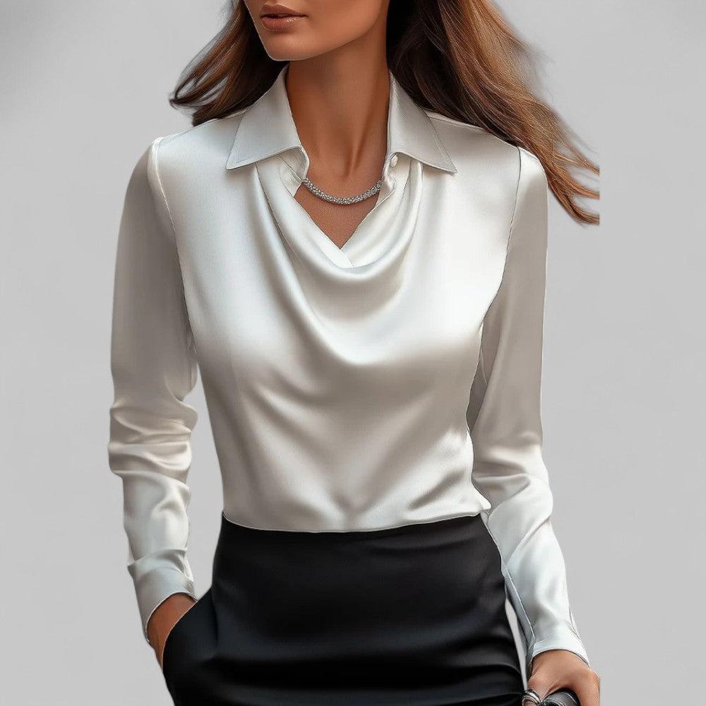 Tanzanix | Satin blouse with shawl collar-Apparel & Accessories > Clothing > Clothing Tops > Blouses-White-S-Tanzanix
