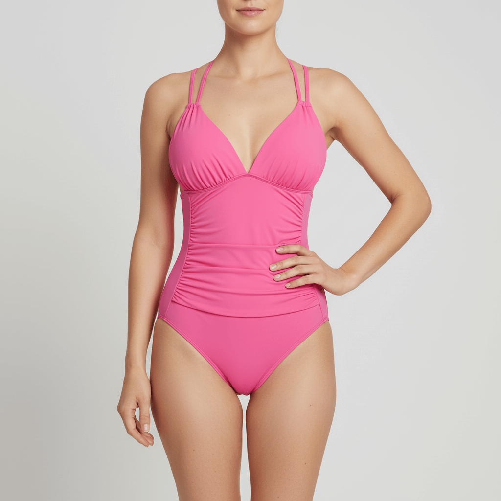 Tanzanix | Shaping one-piece swimsuit with V-neck and push-up support-Apparel & Accessories > Clothing > Swimwear > One-Piece Swimsuits-Pink-XS-Tanzanix
