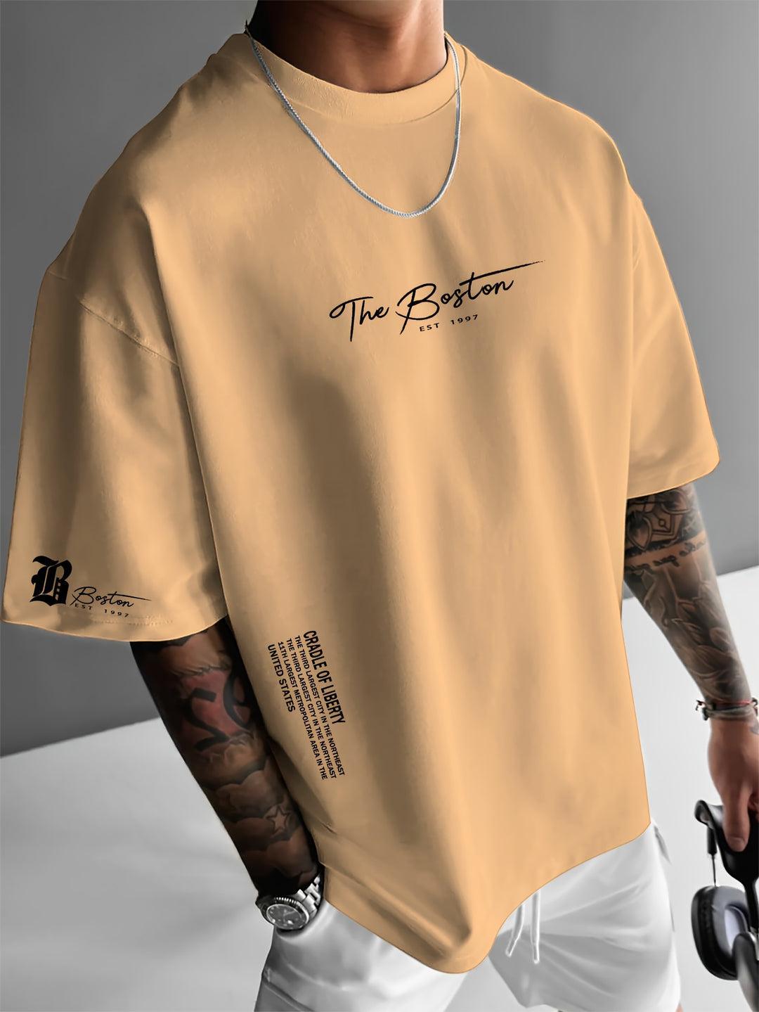 Tanzanix | Slogan print loose fit shirt-Apparel & Accessories > Clothing > Clothing Tops > T-Shirts-Apricot-S-Tanzanix