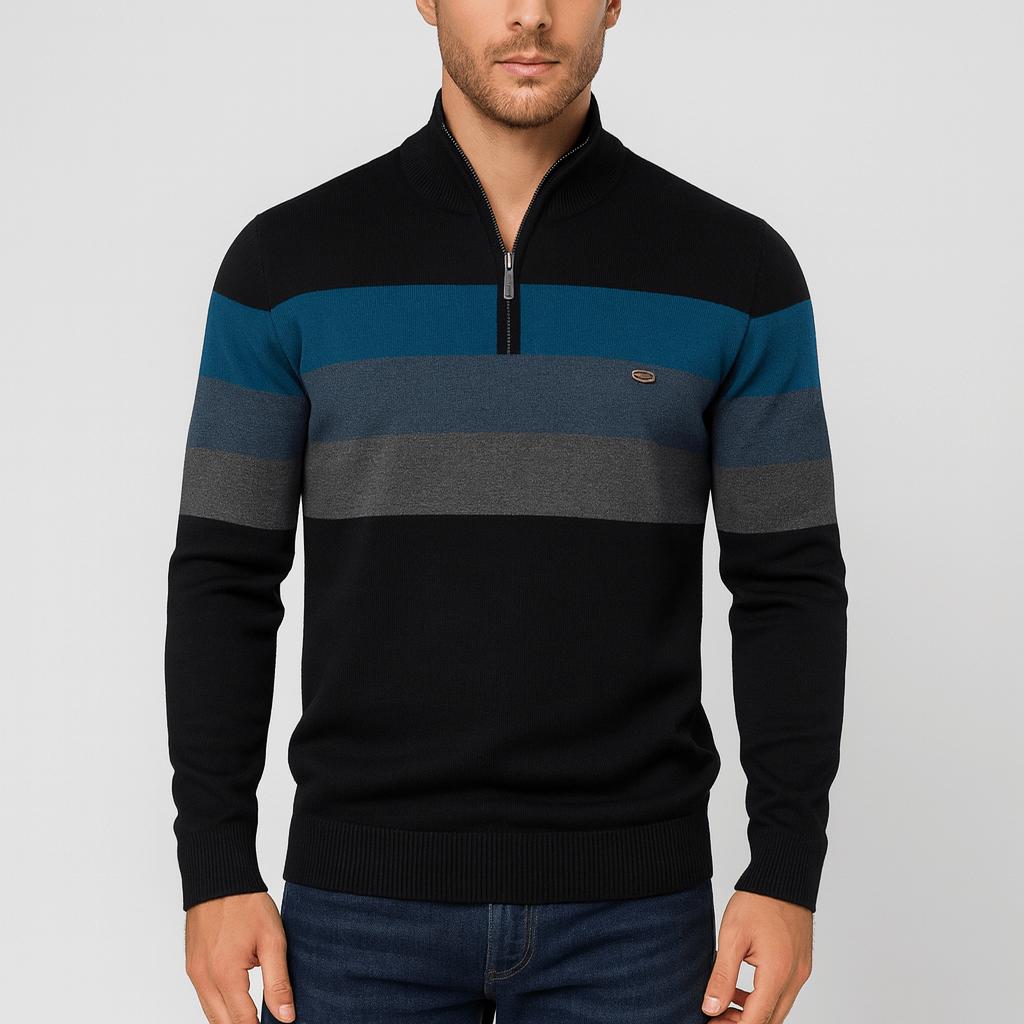 Tanzanix | Smooth knit texture, soft fiber blend half-zip sweater-Apparel & Accessories > Clothing > Clothing Tops > Sweaters-Black-S-Tanzanix