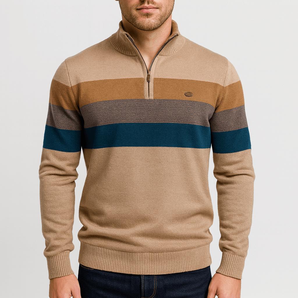 Tanzanix | Smooth knit texture, soft fiber blend half-zip sweater-Apparel & Accessories > Clothing > Clothing Tops > Sweaters-Khaki-S-Tanzanix