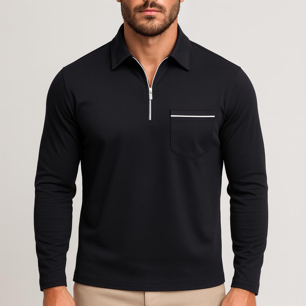 Tanzanix | Solid half-zip lapel long sleeve sweater-Apparel & Accessories > Clothing > Clothing Tops > Sweaters-Black-S-Tanzanix