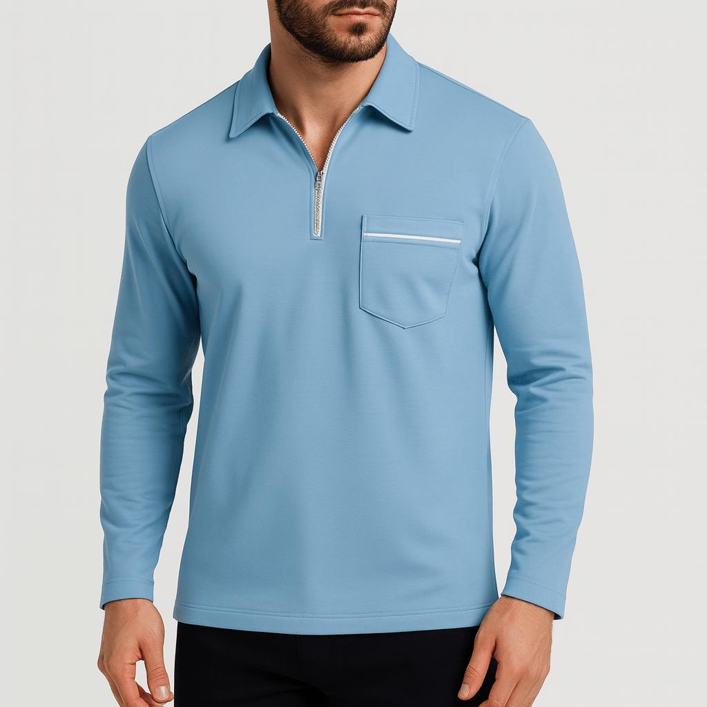 Tanzanix | Solid half-zip lapel long sleeve sweater-Apparel & Accessories > Clothing > Clothing Tops > Sweaters-Light Blue-S-Tanzanix