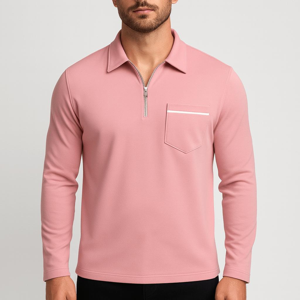 Tanzanix | Solid half-zip lapel long sleeve sweater-Apparel & Accessories > Clothing > Clothing Tops > Sweaters-Pink-S-Tanzanix