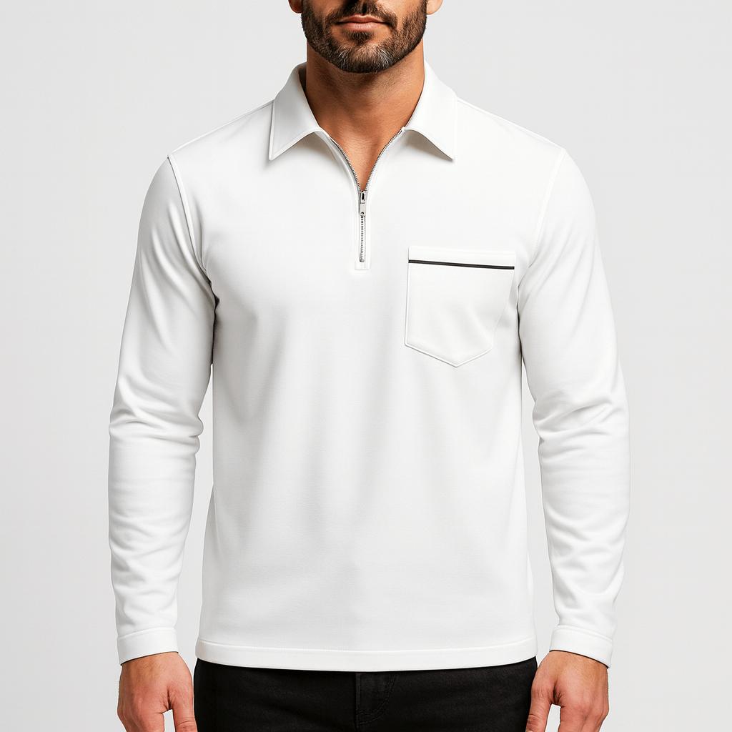 Tanzanix | Solid half-zip lapel long sleeve sweater-Apparel & Accessories > Clothing > Clothing Tops > Sweaters-White-S-Tanzanix