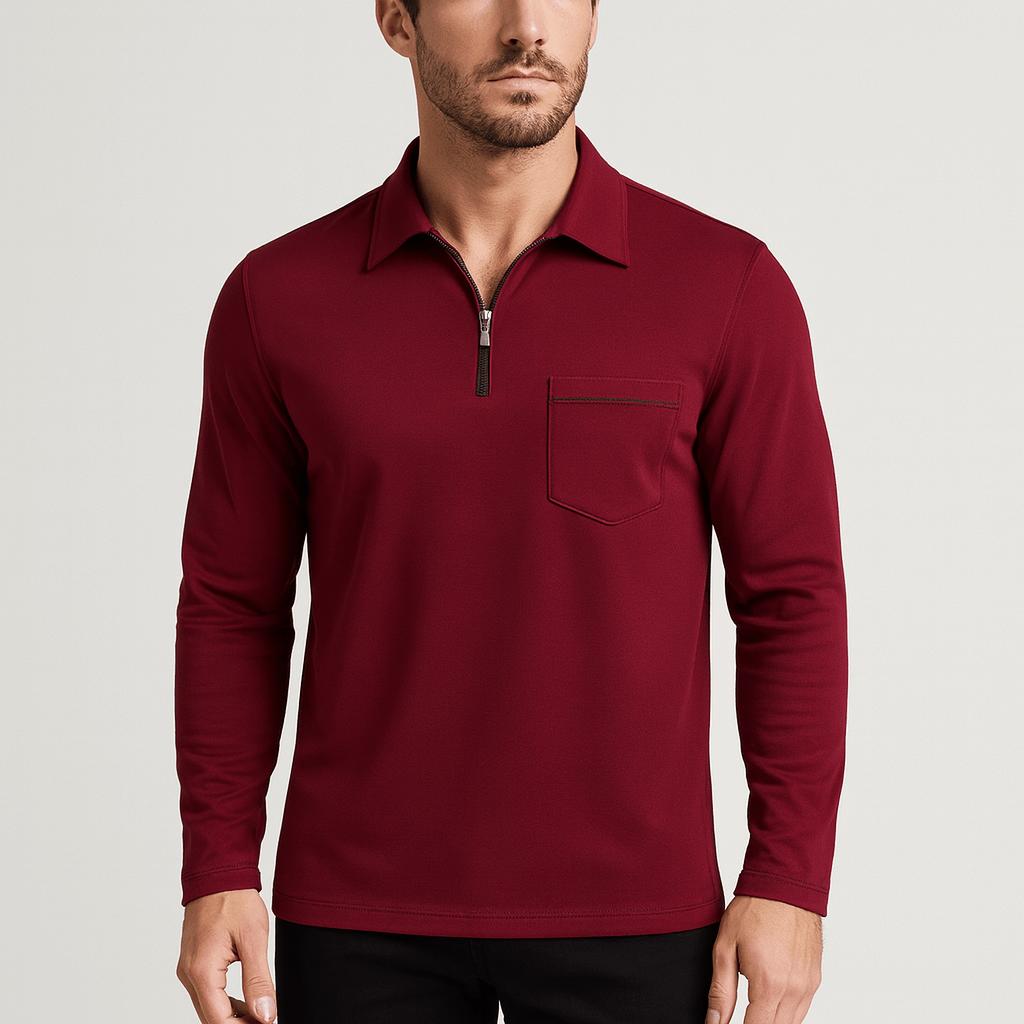 Tanzanix | Solid half-zip lapel long sleeve sweater-Apparel & Accessories > Clothing > Clothing Tops > Sweaters-Wine Red-S-Tanzanix