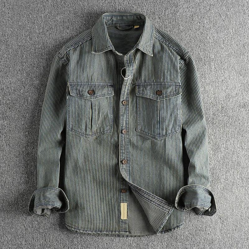 Tanzanix | Striped denim jacket-Apparel & Accessories > Clothing > Outerwear > Coats & Jackets-Tanzanix
