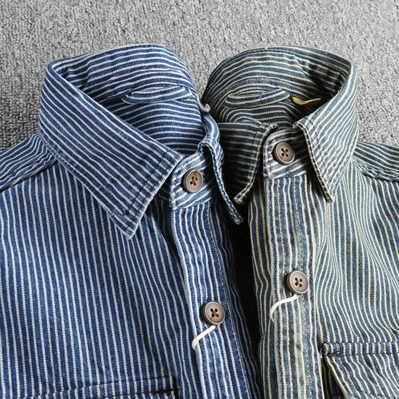 Tanzanix | Striped denim jacket-Apparel & Accessories > Clothing > Outerwear > Coats & Jackets-Tanzanix