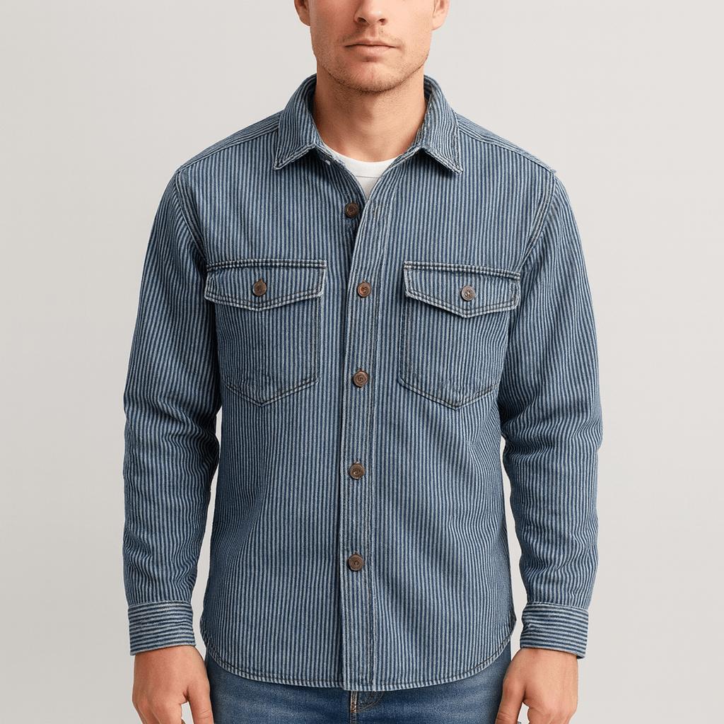 Tanzanix | Striped denim jacket-Apparel & Accessories > Clothing > Outerwear > Coats & Jackets-Blue-S-Tanzanix