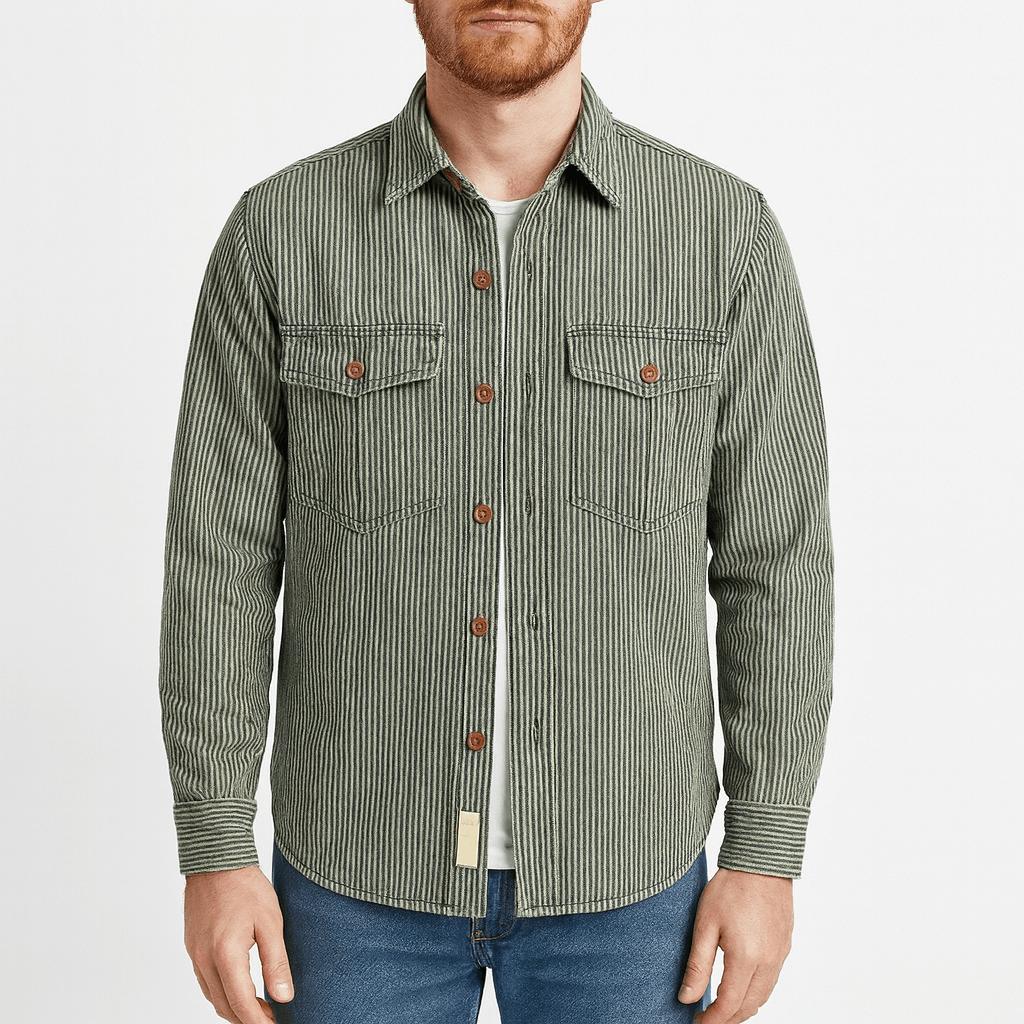 Tanzanix | Striped denim jacket-Apparel & Accessories > Clothing > Outerwear > Coats & Jackets-Green-S-Tanzanix
