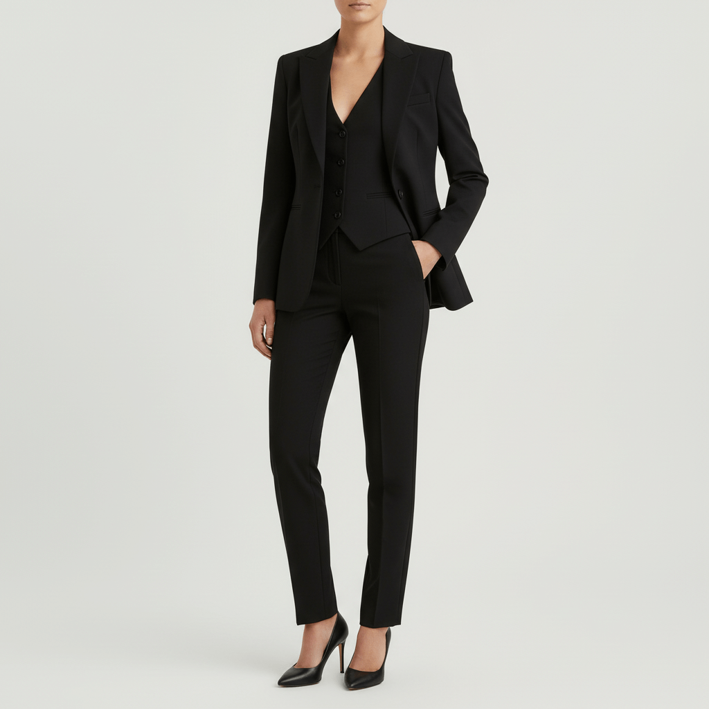 Tanzanix | Structured blazer, vest, and tailored trousers suit set-Apparel & Accessories > Clothing > Suits-Black-XS-Tanzanix